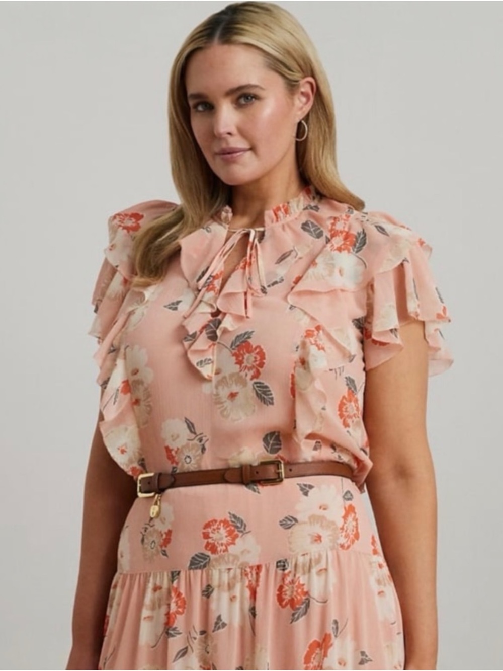 NWT Ralph Lauren Women’s Floral Ruffle Trim Georgette Blouse 3X